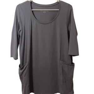 Pure‎ Jill Gray Knit Tunic Top 3/4 Sleeve Two Pocket Women's Size M Preowned